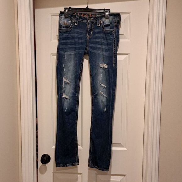 Rock Revival Joyelle Jeans Distressed Denim Straight Leg Low Rise Women's 28 - Picture 1 of 16